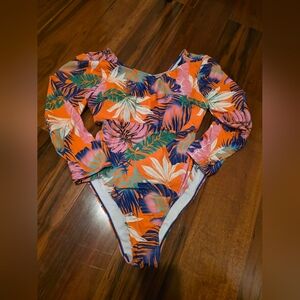 Tropical Floral Long Sleeve Swimsuit
